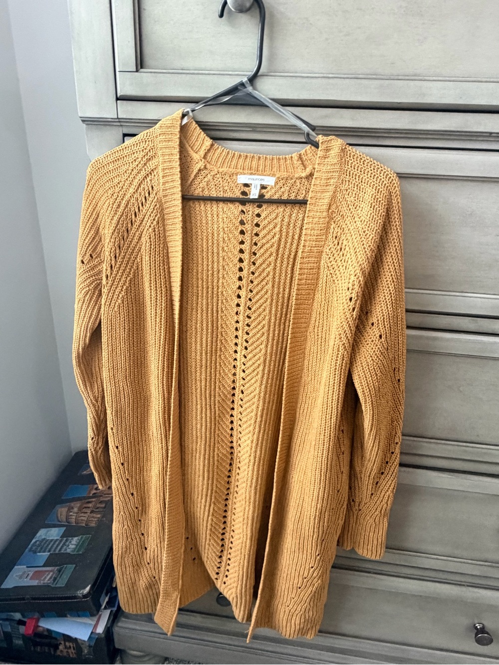 Maurices Mustard Open-Front Knit Cardigan